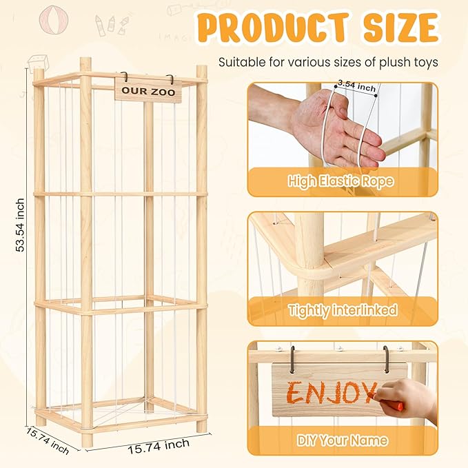 Stuffed Animal Storage & Organizer, Wooden Cute Zoo Toy Holder for Toddler Rooms, Playrooms & Bedrooms-Ruum Studio Home