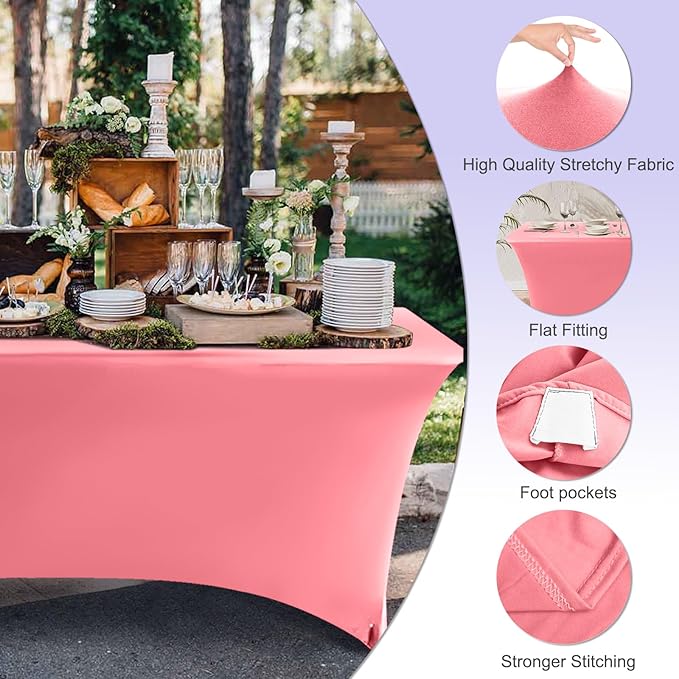 ABCCANOPY 5 FT Pink Spandex Table Cover Stretch Fitted Wrinkle Resistant Tablecloth Reuse for Rectangular Folding Table Patry Event Wedding Banquet Protector-Ruum Studio Home