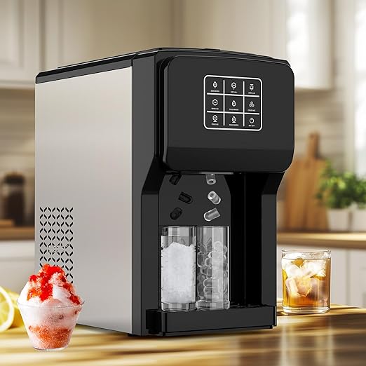 3 in 1 Water Dispenser with Ice Maker, Ice Maker Countertop, Bullet Ice, Crushed Ice, Water Cooler, 44Lbs/24H, 12 Ice/6Min, Self-Cleaning, 4Lbs Ice Storage, Home/Kitchen/Party/RV (Touchscreen)-Ruum Studio Home