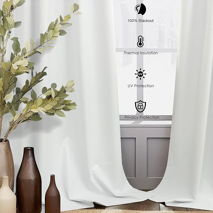 Ivory White Curtains 84 Inch Length 2 Panels for Living Room Curtain for Bedroom Window Total Blackout Off White Drapes 84 Long Boho Farmhouse Linen Black Out Thermal Insulated Curtain Back Tab Pocket-Ruum Studio Home