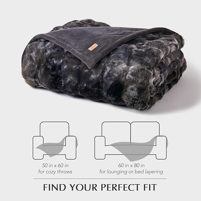 EVERGRACE Ultra Soft Luxury Fluffy Ridgeline Faux Rabbit Fur Bubble Throw Blanket, Thick Warm Fuzzy Throw for Bed, Cozy Plush Reversible Blanket for Couch,Charcoal Grey Heather, 50x60 Inches, 870 GSM-Ruum Studio Home