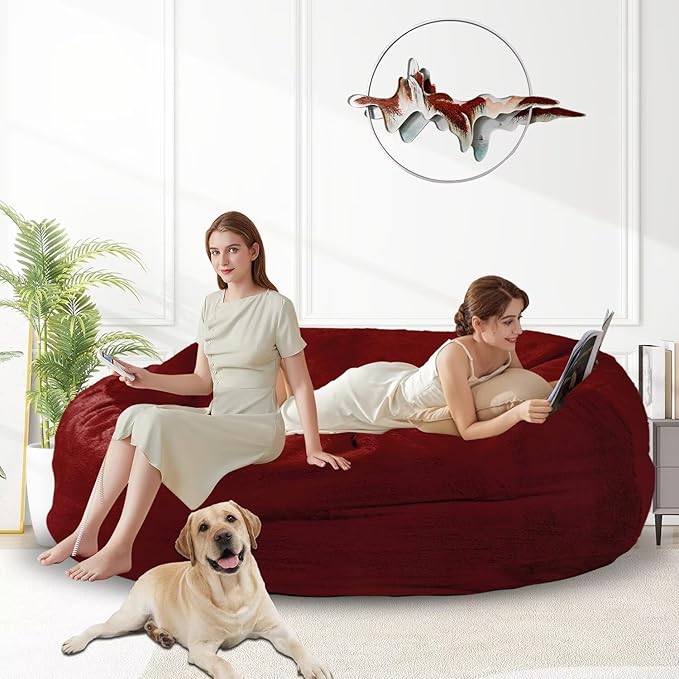Bean Bag Chair for Adults 6FT,Soft Removable Cover for Teens/Girls Bedroom,Fluffy Giant Round Floor Beanbag Lounger Chairs (No Filler,Claret)-Ruum Studio Home