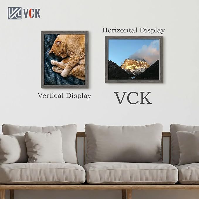 VCK 16x20 Picture Frames for Wall - 3 pack, Grey Natural Solid Wood Frame, Exclusive Wood Grain-Ruum Studio Home