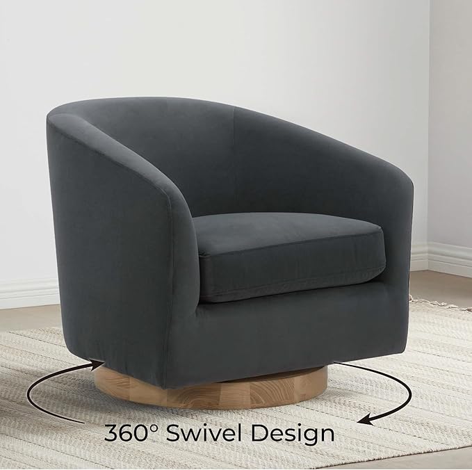 CHITA Swivel Accent Chair, FSC Certified Upholstered Velvet Barrel Chair for Living Room, Fully Assembled, Grey-Ruum Studio Home