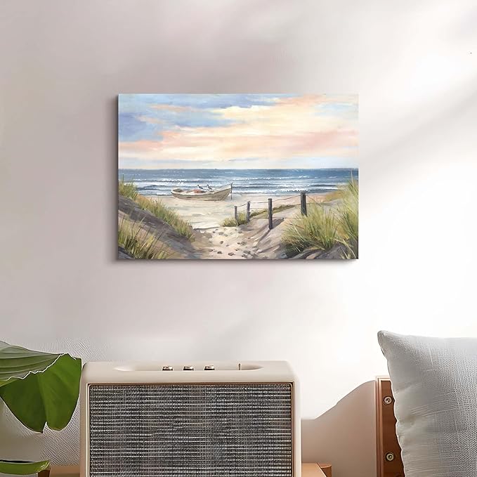 cozy country Ocean Wall Art 16"x11" - Coastal Pictures Beach Canvas Decor - Seashore Artwork Seascape Painting for Bathroom, Bedroom, Sea House-Ruum Studio Home