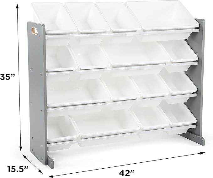 Humble Crew Supersized Toy Storage Organizer with 16 Removable Bins, Grey/White – Large Toy Storage for Toddlers Ideal for Kids' Rooms, Playrooms, and Nurseries - Modern Toy Bins for Kids-Ruum Studio Home