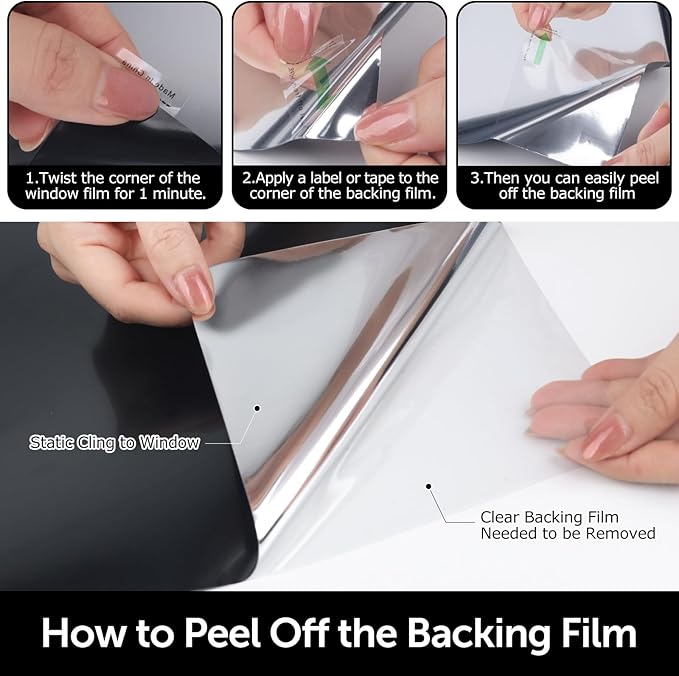 HIDBEA Mirror Blackout Window Film,100% Light Blocking Room Darkening Window Privacy Film,Mirror Glass Window Film Heat Control,Removable Window Cover Tint for Day Sleep(Mirror Black,29.5in x 6.5ft)-Ruum Studio Home