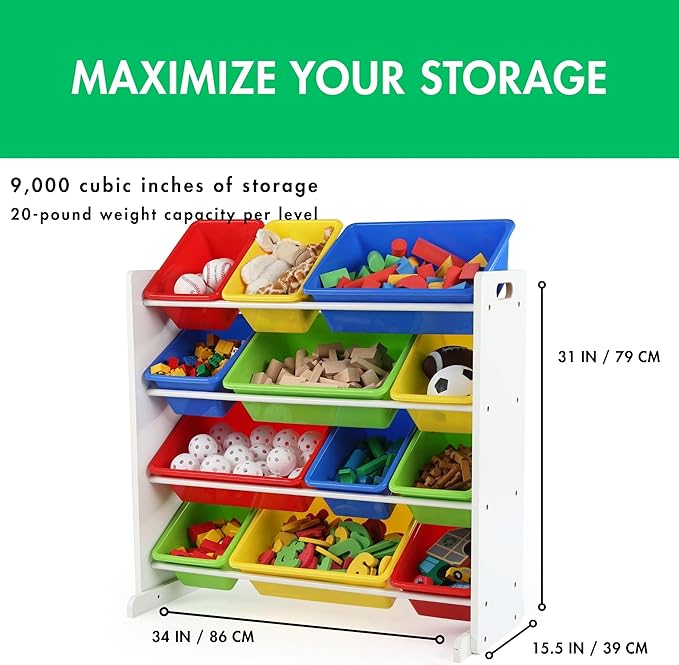 Humble Crew Kids Toy Storage Organizer with 12 Plastic Bins, White/Primary – Removable Bins for Playroom, Bedroom, Toddler Furniture for Boys and Girls Ages-Ruum Studio Home