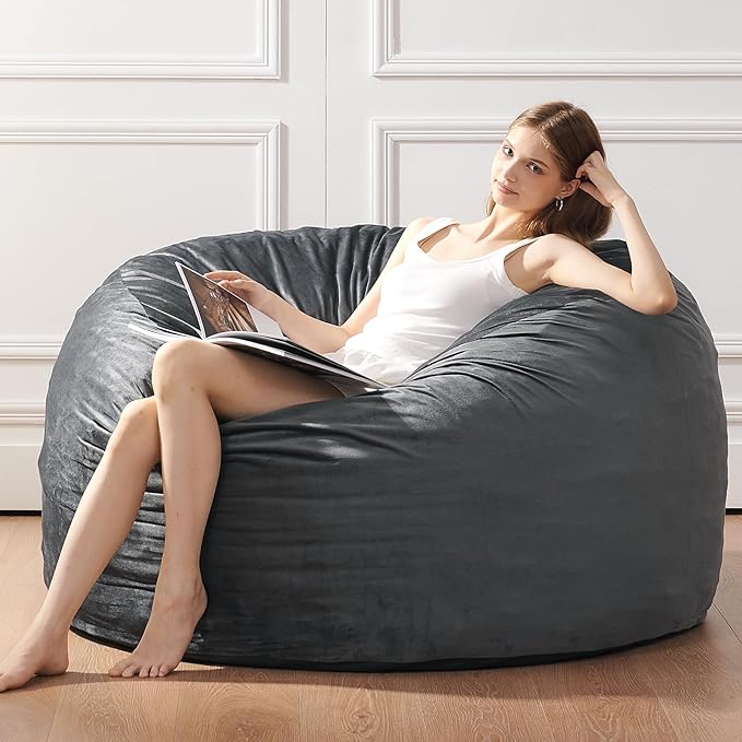 3 Feet Bean Bag Chair - BeanBag Chairs for Adults, Living Room Furniture Sofa with Soft Micro Fiber Cover, Round Fluffy Couch for Bedroom College Dorm - Grey-Ruum Studio Home