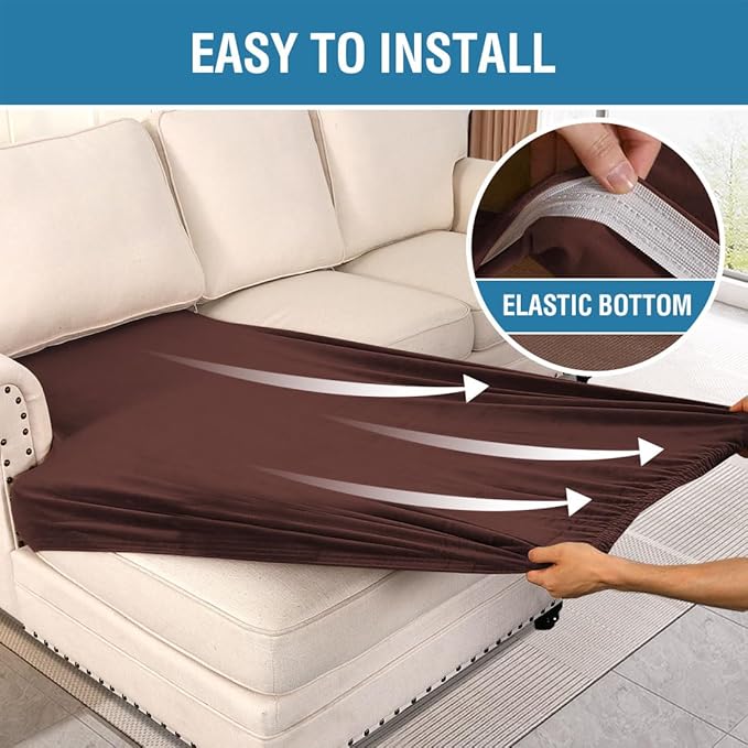 H.VERSAILTEX Velvet Stretch Individual Chaise Cover Sectional Couch Covers for L Shaped Sofa Both Left/Right Furniture Protector Seat Cushion Sofa Cover (1 Piece Chaise Cover, Brown)-Ruum Studio Home