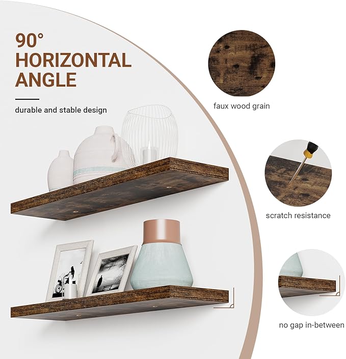Heimlove 40 Inches Floating Shelves for Wall,9.3" Deep Rustic Brown Long Floating Shelves Set of 2,Large Display Shelf & Storage Shelf,Wall Shelf for Bathroom Bedroom Living Room Kitchen Office-Ruum Studio Home