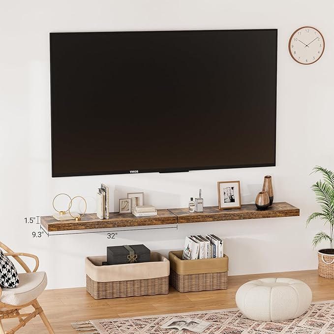 Heimlove 32 Inch Floating Shelves for Wall,Rustic Brown 9.3" Deep Floating Shelf Set of 2,Wall Mounted Shelves for Bathroom Bedroom Living Room Kitchen Office,Shelf for Books Storage Room,Home Decor-Ruum Studio Home