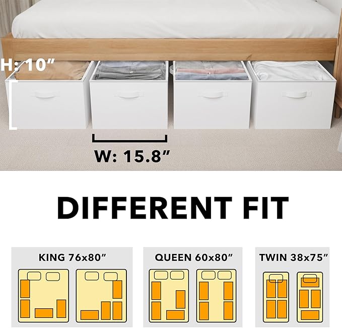 SpaceAid 4 Pack 10" High Under Bed Storage Containers, Large Underbed Storage Organizer Bins with Lids for Bedroom, Dorm, Clothes, Closet Organization, Bed Sheets and Blankets (White)-Ruum Studio Home
