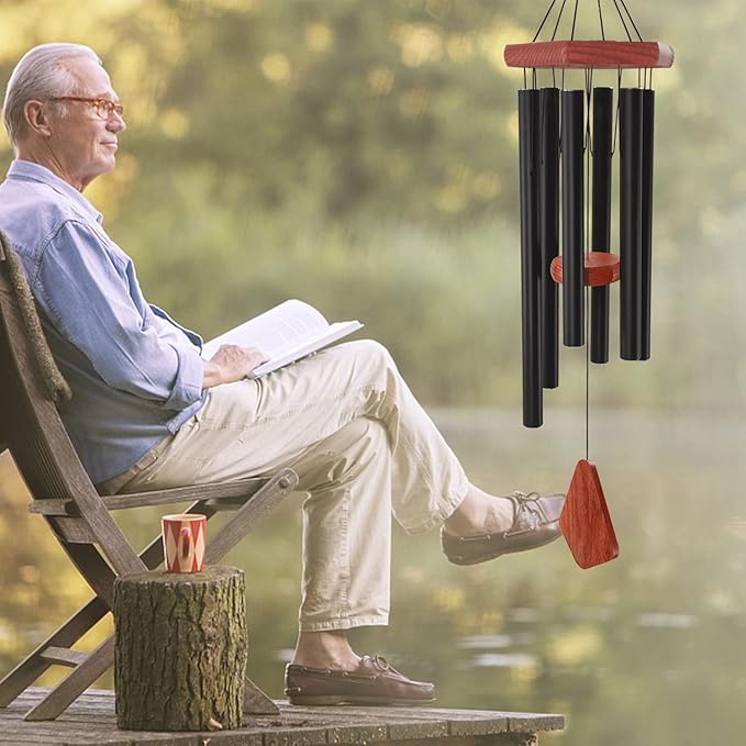 Wind Chimes for Outside, 30" Black Aluminium Wind Chime with Wind Catcher, Outdoor Garden Patio Decoration Windchimes, Classic Zen Gift for Men and Women-Ruum Studio Home