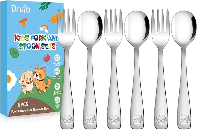 DRKIO Stainless Steel Toddler Utensils Set - 6 Pieces Kids Silverware Set Children Safe Food Grade Small Forks and Spoons Dishwasher Safe Mirror Polished-Ruum Studio Home
