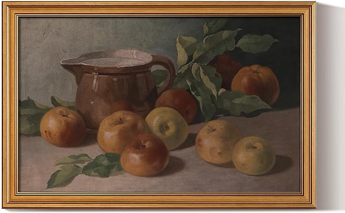 HUARCEY Gold Framed Vintage Wall Art for Living Room, Harvest Apples Still Life Oil Painting Artwork Shelf Decor Abstract Wall Pictures Large Prints Farmhouse Fruit Room Decor Bedroom Kitchen Bathroom-Ruum Studio Home