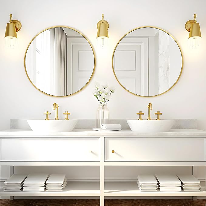Fabuday Circle Gold Mirror for Wall 32 Inch - Large Bathroom Round Mirror with Matte Metal Frame, Entryway, Living Room, Hallyway, Bedroom Big Circular Mirrors-Ruum Studio Home