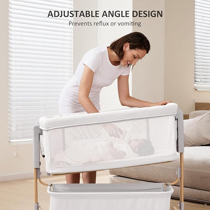 3 in 1 Baby Bassinet, Rocking Bassinet, Bedside Bassinet, 6-Height Adjustable, Bassinet Bedside Sleeper, Bedside Bassient for Baby with Comfy Mattress, Breathable Mesh, Large Storage Basket-Ruum Studio Home