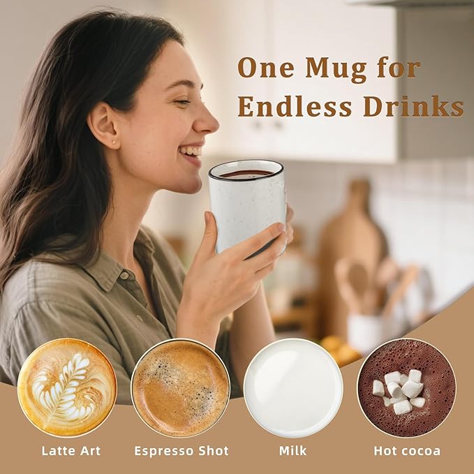 Ceramic Coffee Mug 12 oz Porcelain Coffee Mugs Set of 6 - Ceramic Coffee Cups with Handle and Speckled Patterns for Latte, Tea, Cocoa, Milk, Cappuccino, Microwave & Dishwasher Safe-Ruum Studio Home