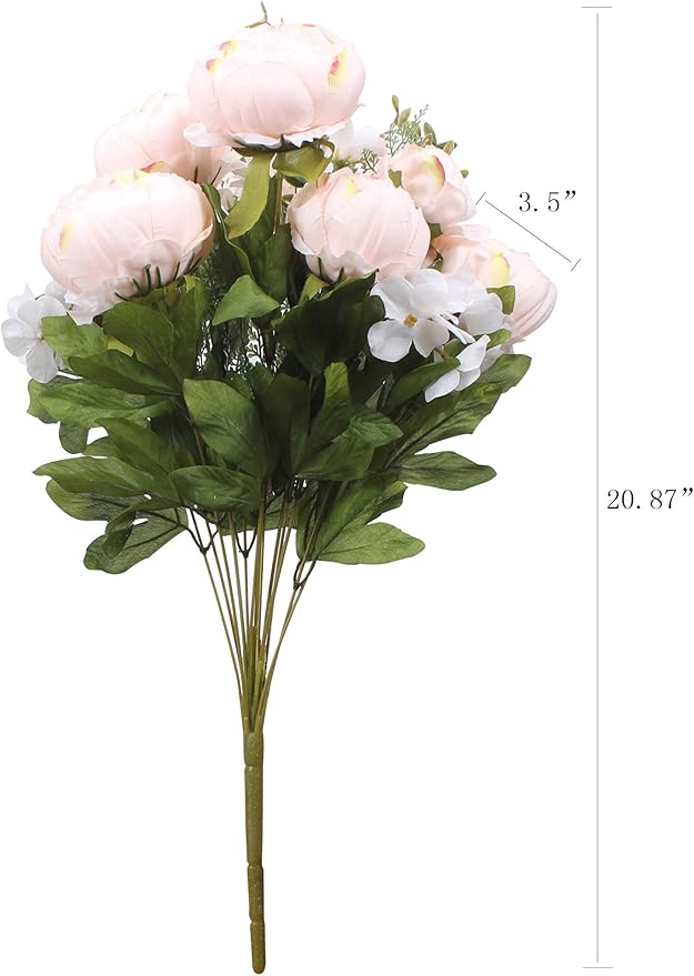Duovlo Springs Flowers Artificial Silk Peony Bouquets Wedding Home Decoration,Pack of 1 (Spring Pure Pink)-Ruum Studio Home