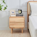Modern Solid Wood Nightstand with Drawers - Mid Century Modern 2 Drawer Natural Wooden Small Narrow Nightstand Bedside Side End Table with Storage for Living Room Bedroom, 15.7" D x 17.1" W x 19.6" H-Ruum Studio Home