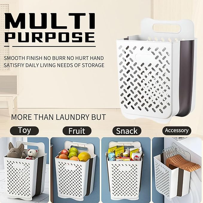 Plastic Collapsible Hanging Laundry Baskets with Carry Handle, Space-Saving Wall Hanging Laundry Basket Durable Tall Folding Plastic Laundry Hamper Waterproof Dirty Clothes Organizer XL+L-Ruum Studio Home