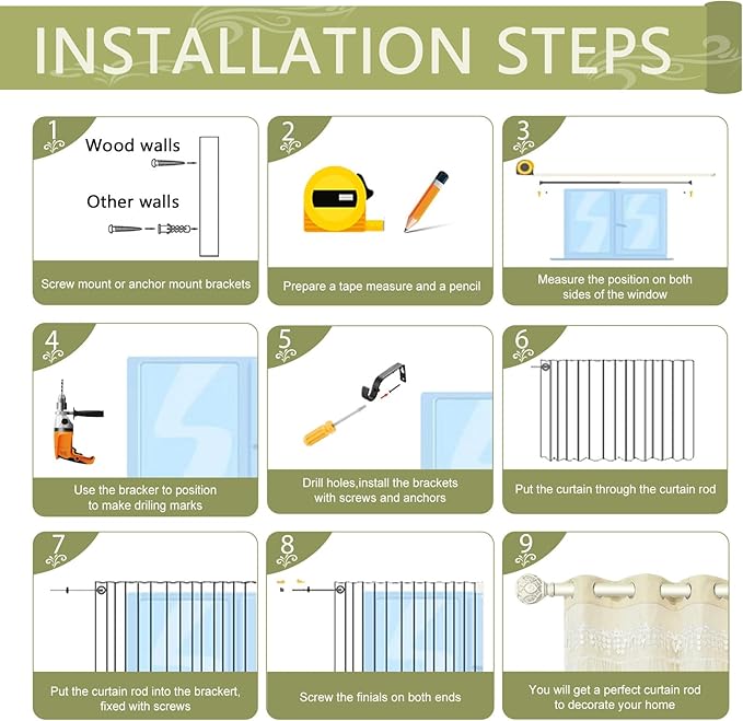 White Farmhouse Curtain Rods for Windows:66-120" Heavy Duty Adjustable Curtain Rod for Bedroom Living Room,Boho Decorative Rustic Drapery Rods with Vintage Coastal Texture Finial,Antique White-Ruum Studio Home