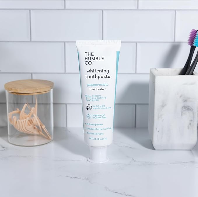 The Humble Co. Natural Whitening Toothpaste - Peppermint, Fluoride Free, Fresh Breath, Plaque Removal, Vegan & Cruelty Free, Non-Toxic SLS Free (5.5 oz, 2pk)-Ruum Studio Home