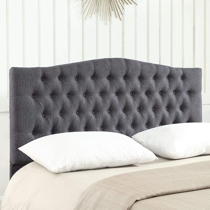 24KF Upholstered Tufted Button Linen Fabric Headboard,Comfortable Fashional Headboard Queen/Full Size,Dark Gray-Ruum Studio Home