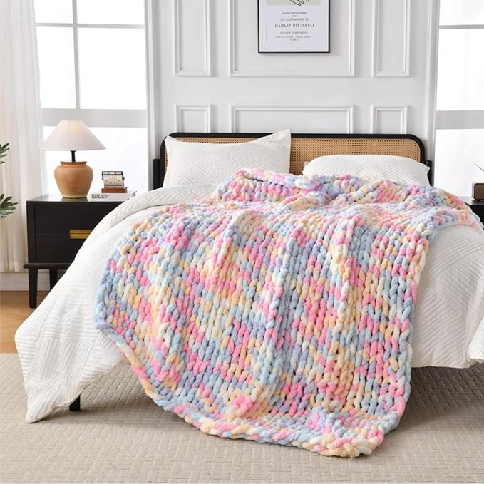 Ultra Soft Chunky Knit Blanket Throw -50x60 Hand Knitted Warm Chenille Throw Blanket, Home Decor Soft Thick Yarn Cable Knit Blanket Breathable Fleece Banket Christmas for Couch Bed Sofa Best GIF-Ruum Studio Home