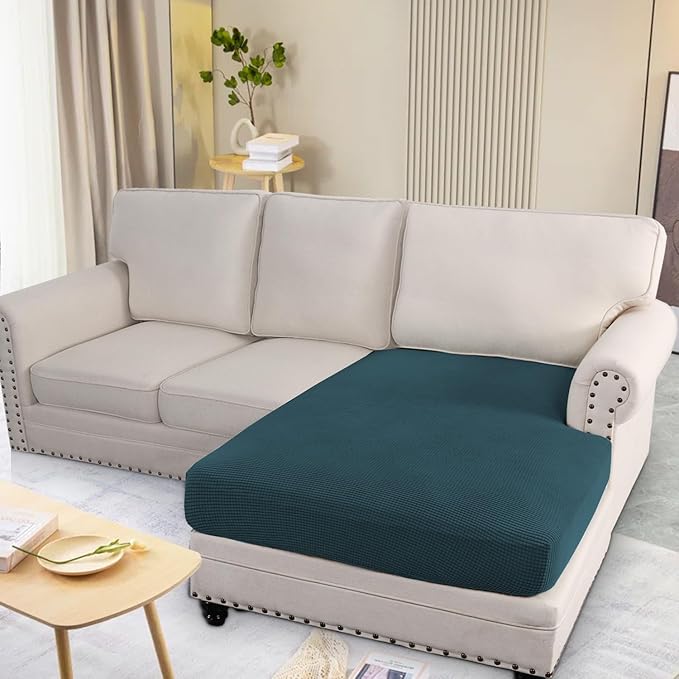 H.VERSAILTEX Super Stretch Individual Chaise Cover Sectional Couch Covers for L Shaped Sofa Both Left/Right Featuring Thick Jacquard Textured Twill Fabric (1 Piece Chaise Cover, Deep Teal)-Ruum Studio Home