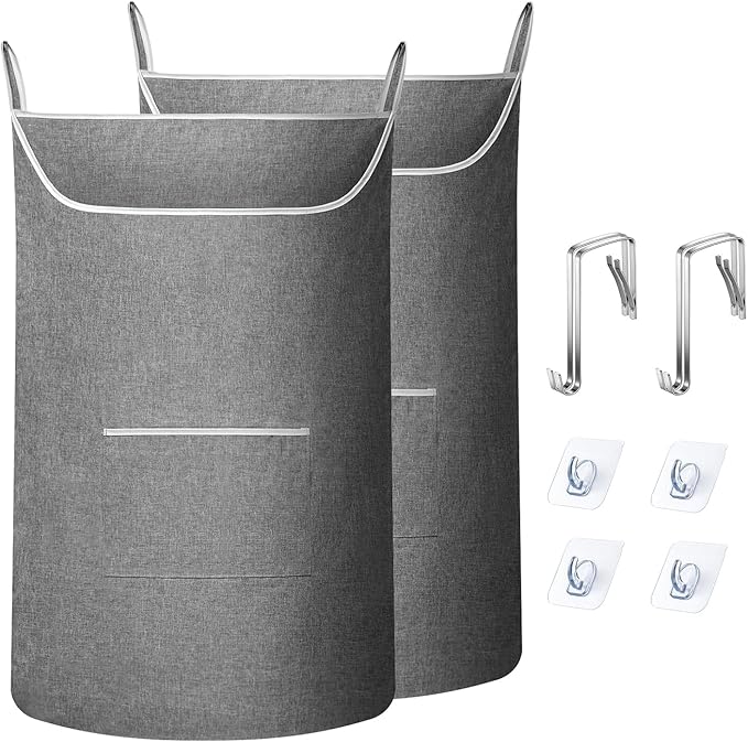 X-Large Door Hanging Hamper Bag,2 Pack Large Capacity Hanging Laundry Hamper Basket with Wide Opening Dirty Clothes Laundry Hamper Storage Bag Size 35X22inch(Grey-2Pack)-Ruum Studio Home