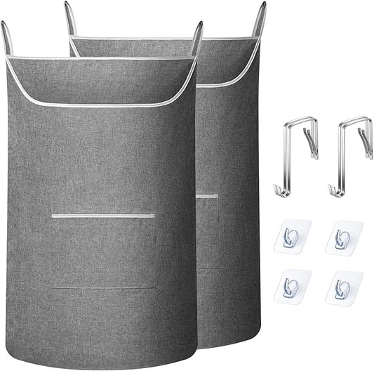 X-Large Door Hanging Hamper Bag,2 Pack Large Capacity Hanging Laundry Hamper Basket with Wide Opening Dirty Clothes Laundry Hamper Storage Bag Size 35X22inch(Grey-2Pack)-Ruum Studio Home