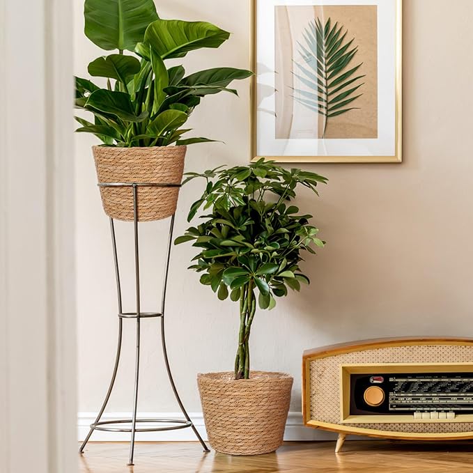 Woven Straw Flower Pot Seagrass Planters Basket Garden Plant Pot Containers Wicker Rattan Vase Sundries Organizer Storage Bins for Indoor Outdoor Plants-Ruum Studio Home