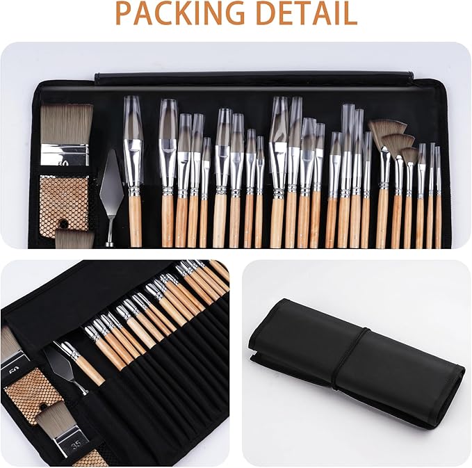 Fuumuui 26pcs Paint Brushes, Professional Acrylic Paint Brush Set Artists Complete Range of Sizes with Upgraded Short Handle Wide Flat & Palette Knife for Acrylic, Oil, Watercolor, Gouache-Ruum Studio Home