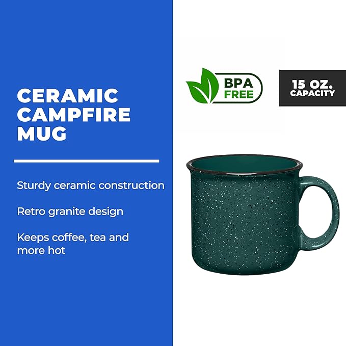 Set of 8 Ceramic Campfire Mugs – 15 Oz, Gray – Coffee & Tea Cups for Home, Work, Travel, Camping – Customizable, Great for DIY, Events, Companies-Ruum Studio Home
