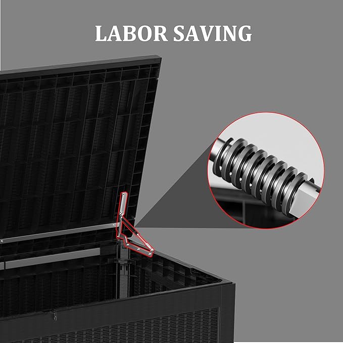 150 Gallon Lockable Resin Deck Box, Waterproof & UV-Resistant Outdoor Storage Box for Outdoor Cushion Storage, Garden Tools & Pool Accessories Storage, Black-Ruum Studio Home