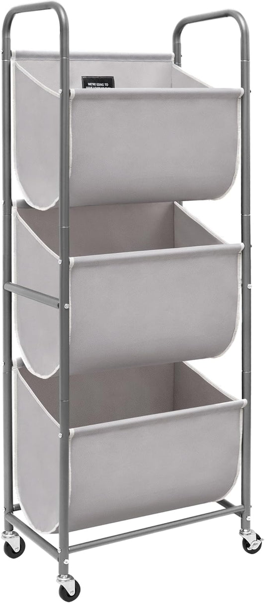 STORAGE MANIAC 120 Liters Vertical Rolling Laundry Hamper, 3 Section Laundry Sorter with Wheels and 2 Breaks, 3-tier Laundry Baskets for Small Space, Dorm, Laundry Room, Closet, Bathroom, Gray 3-tier-Ruum Studio Home