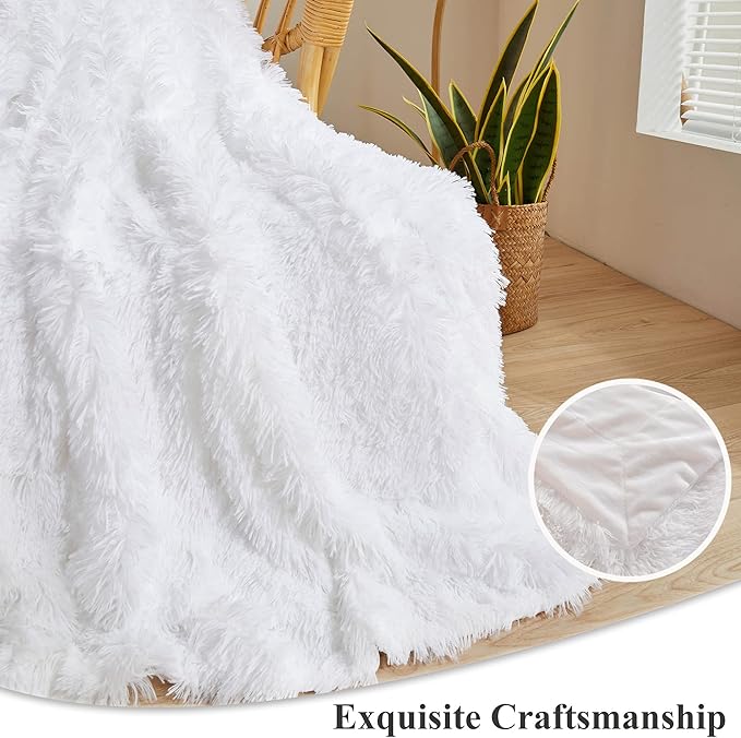 XeGe Luxury Faux Fur Throw Blanket, White Soft 50x60 Fluffy Blanket Throw, Shaggy Plush Decorative Couch Blanket, Cute Furry Throw Holidy Fuzzy Lap Blanket for Kids Women Men Teen Girls White-Ruum Studio Home