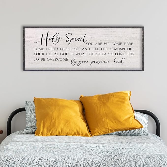LuZhiQiang Holy Spirit You are Welcome Here Wall Decor 40"X15" Quote Christian Bible Verse Scripture Religious Art Wall Sign (Black)-Ruum Studio Home
