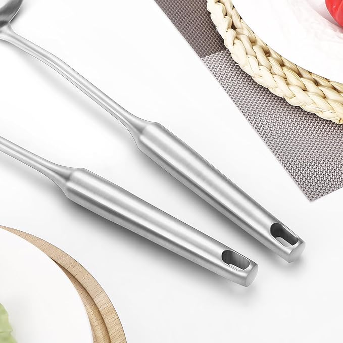 304 Stainless Steel Cooking Utensil,Kitchen Kitchen Utensil with Spatula, Solid Spoon, Ladle, Skimmer, Spaghetti Spoon, 6 Piece Set, Dishwasher Safe-Ruum Studio Home