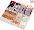 6 Pack Sock Underwear Drawer Organizer Dividers, 58 Cell Foldable Fabric Dresser Closet Organizers and Storage Bins for Clothing, Baby Clothes, Bra, Panty, Scarf, Ties (Beige)-Ruum Studio Home