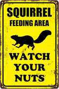 Squirrel Sign Funny Metal Sign Squirrel Feeding Area Watch Your Nuts Signs Vintage Tin Sign For Home Outdoor Garage Wall Decoration 8x12inch-Ruum Studio Home