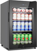 101 Cans Compressor Beverage Refrigerator, 17 Inch Drink Fridge with Glass Door, Adjustable Removable Shelves, Quiet Operation, Temp Memory, Beer Cooler for Soda, Beer, Water, Home Bar, Office-Ruum Studio Home