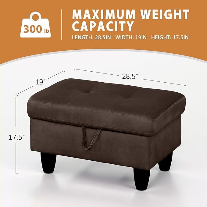 Ottoman Rectangular Storage Ottoman Bench, Flannel Footrest Stool Footstool with Lid for Living Room, Bedroom, Entryway, Coffee, 28.5"x19"x17.5"-Ruum Studio Home