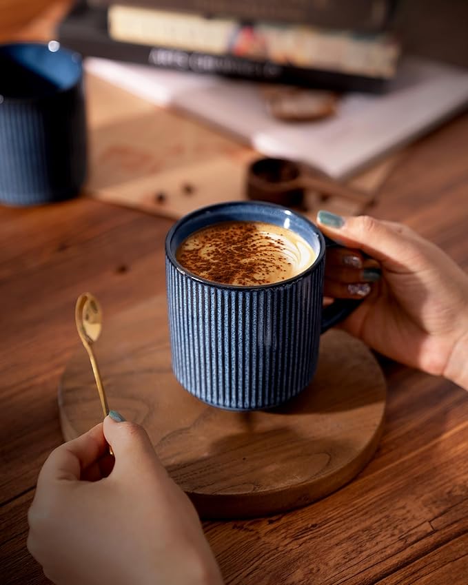famiware Coffee Mug Set for 4, Star 12 oz Catering Mugs Cup Set with Handle for Coffee, Tea, Cocoa, Milk - Ceramic Stoneware Drinkware Set, Nebulas Blue-Ruum Studio Home