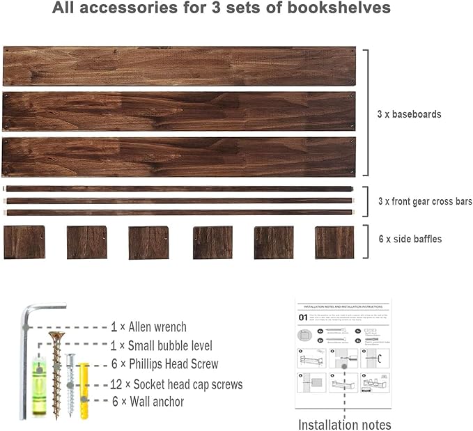 AZSKY Nursery Book Shelves Deep Walnut Wall Mount Floating Book Shelf for Bedroom Wooden Wall Book Shelf Children Kids Toddler Wall Bookshelf 36 Inch a Set of 3 Same Sizes-Ruum Studio Home