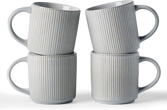 famiware Coffee Mug Set for 4, Star 12 oz Catering Mugs Cup Set with Handle for Coffee, Tea, Cocoa, Milk - Ceramic Stoneware Drinkware Set, Matte Grey-Ruum Studio Home