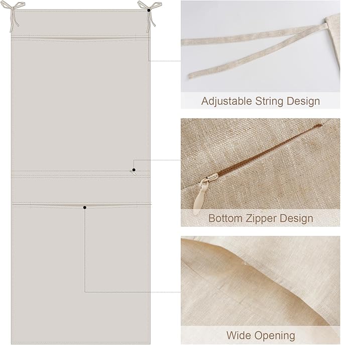 100% Linen Hanging Laundry Bag with 2 Compartments, Over the Door Laundry Hamper, Dirty Clothes Space Saving Organizer 19.7 x 47 Inches, Linen-Ruum Studio Home