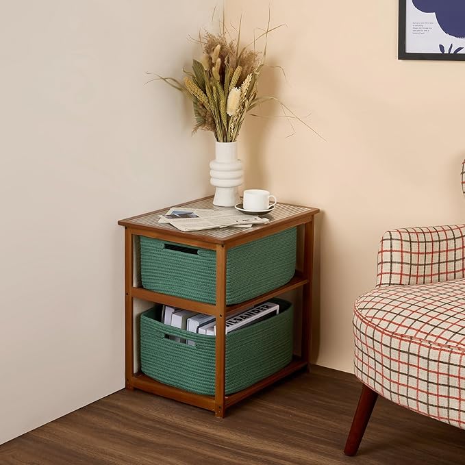 Large Storage Baskets for Shelves, Closet Organizers Bins for Clothes Blanket Towels, Baby Nursery, Toy Baskets Box, Woven Rope Baskets, 17 x 13 x 7.5”, 2 Packs Green-Ruum Studio Home